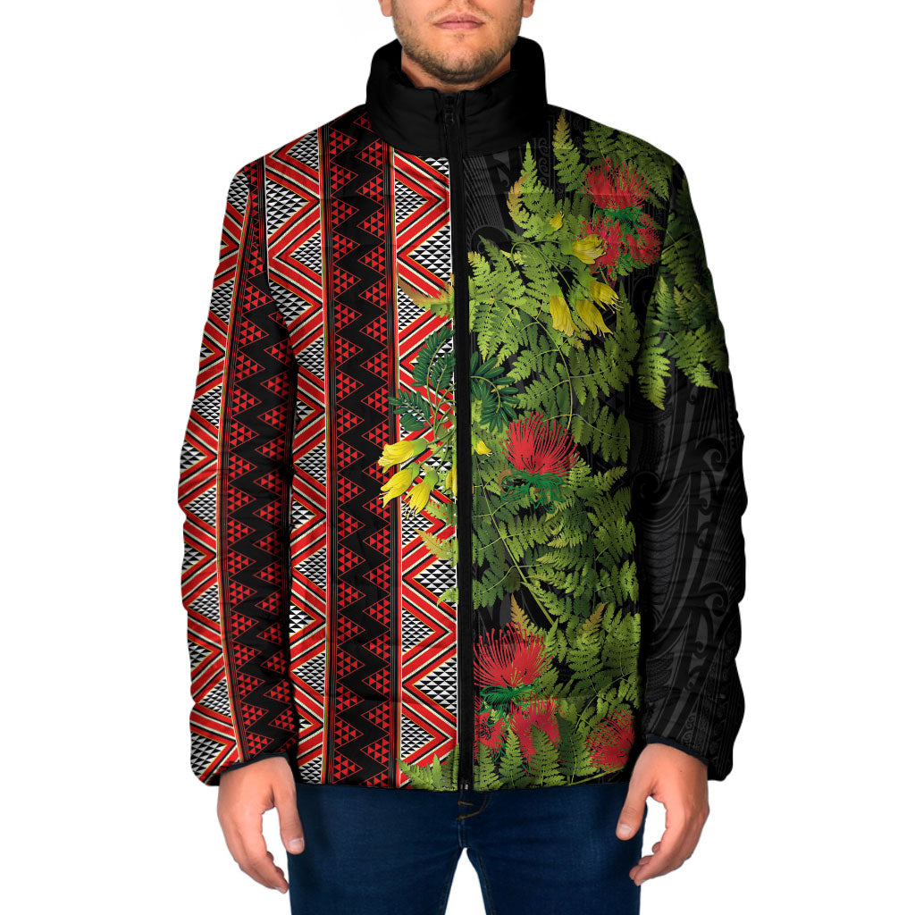 Maori Tukutuku Padded Jacket with Ferns Pohutukawa and Kowhai Tribal Moko Patterns LT03 Men Multicolor - Polynesian Pride
