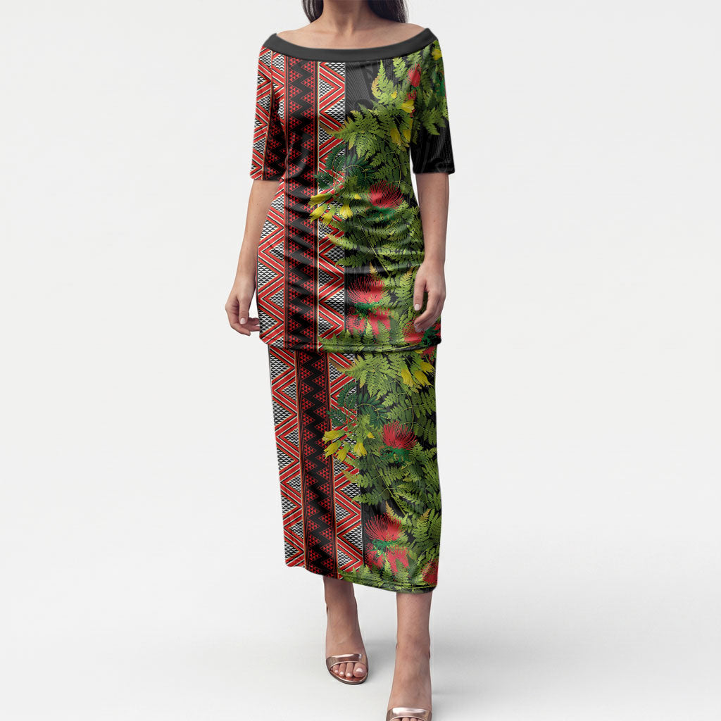 Maori Tukutuku Puletasi with Ferns Pohutukawa and Kowhai Tribal Moko Patterns