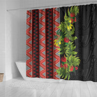 Maori Tukutuku Shower Curtain with Ferns Pohutukawa and Kowhai Tribal Moko Patterns