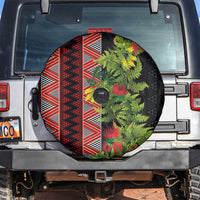 Maori Tukutuku Spare Tire Cover with Ferns Pohutukawa and Kowhai Tribal Moko Patterns