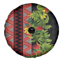 Maori Tukutuku Spare Tire Cover with Ferns Pohutukawa and Kowhai Tribal Moko Patterns
