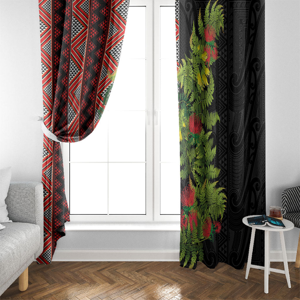 Maori Tukutuku Window Curtain with Ferns Pohutukawa and Kowhai Tribal Moko Patterns