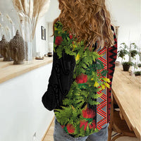 Maori Tukutuku Women Casual Shirt with Ferns Pohutukawa and Kowhai Tribal Moko Patterns