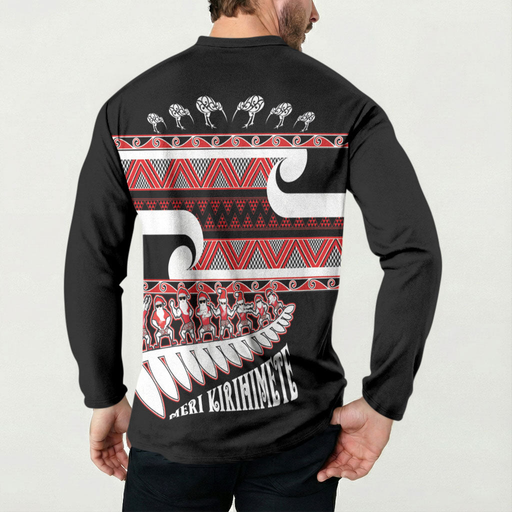 New Zealand Christmas Button Sweatshirt Funny Santa Claus Haka Dance with Tukutuku