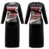 New Zealand Christmas Couples Matching Long Sleeve Bodycon Dress and Hawaiian Shirt Funny Santa Claus Haka Dance with Tukutuku