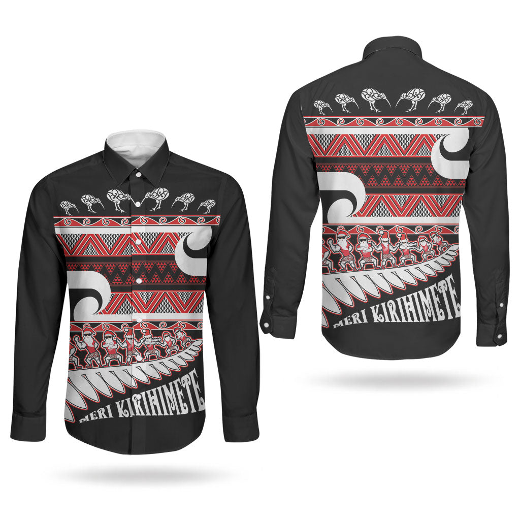 New Zealand Christmas Couples Matching Off Shoulder Short Dress and Long Sleeve Button Shirt Funny Santa Claus Haka Dance with Tukutuku