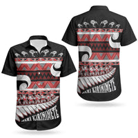 New Zealand Christmas Couples Matching Off The Shoulder Long Sleeve Dress and Hawaiian Shirt Funny Santa Claus Haka Dance with Tukutuku