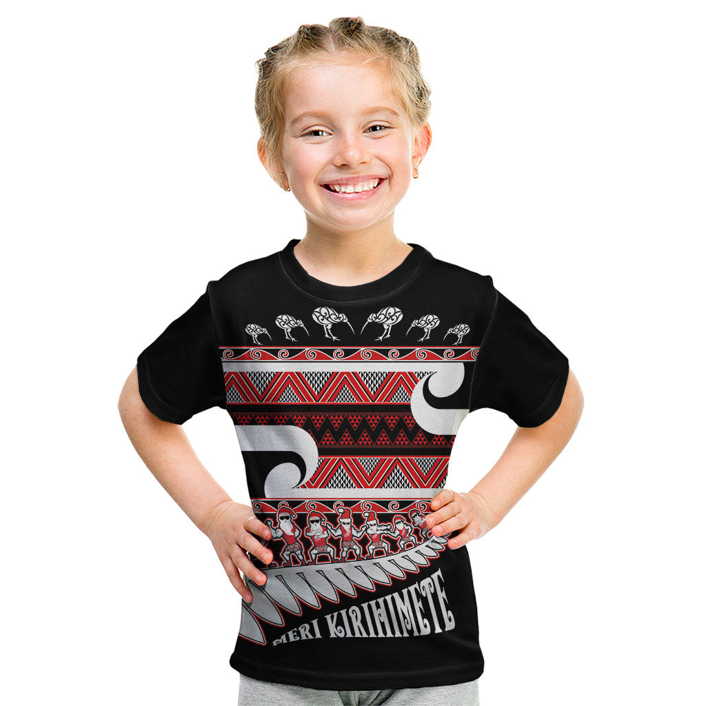 New Zealand Christmas Kid T Shirt Funny Santa Claus Haka Dance with Tukutuku