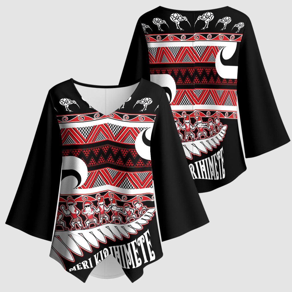 New Zealand Christmas Kimono Sleeve Blouse Funny Santa Claus Haka Dance with Tukutuku