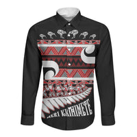 New Zealand Christmas Long Sleeve Button Shirt Funny Santa Claus Haka Dance with Tukutuku