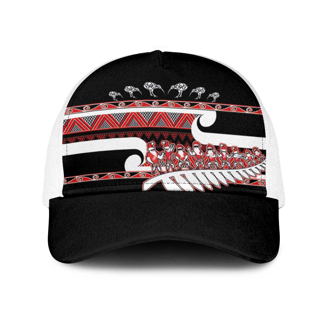 New Zealand Christmas Mesh Trucker Cap Funny Santa Claus Haka Dance with Tukutuku