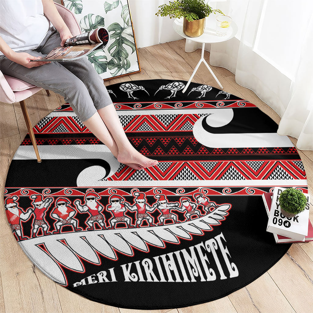 New Zealand Christmas Round Carpet Funny Santa Claus Haka Dance with Tukutuku LT03 - Polynesian Pride