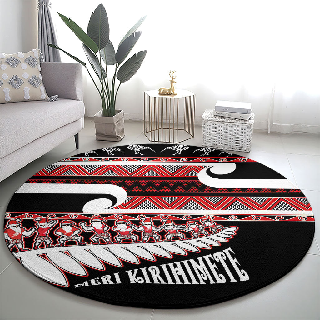 New Zealand Christmas Round Carpet Funny Santa Claus Haka Dance with Tukutuku LT03 - Polynesian Pride