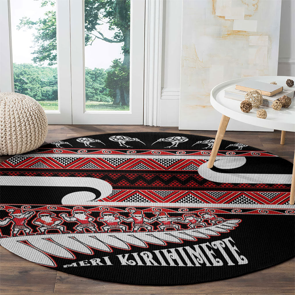 New Zealand Christmas Round Carpet Funny Santa Claus Haka Dance with Tukutuku LT03 - Polynesian Pride