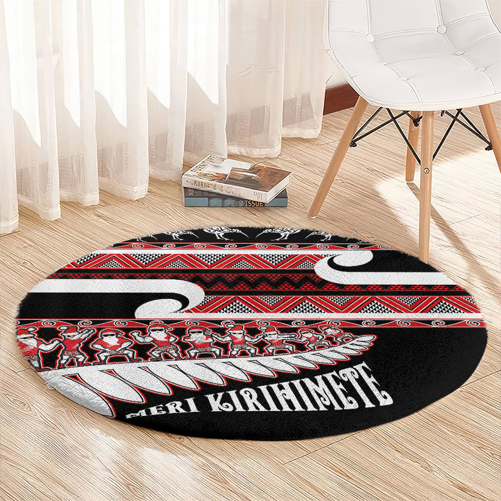 New Zealand Christmas Round Carpet Funny Santa Claus Haka Dance with Tukutuku LT03 - Polynesian Pride