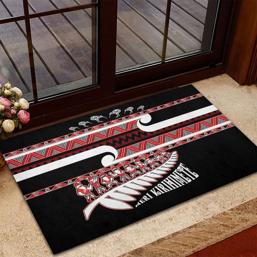 New Zealand Christmas Rubber Doormat Funny Santa Claus Haka Dance with Tukutuku LT03 - Polynesian Pride