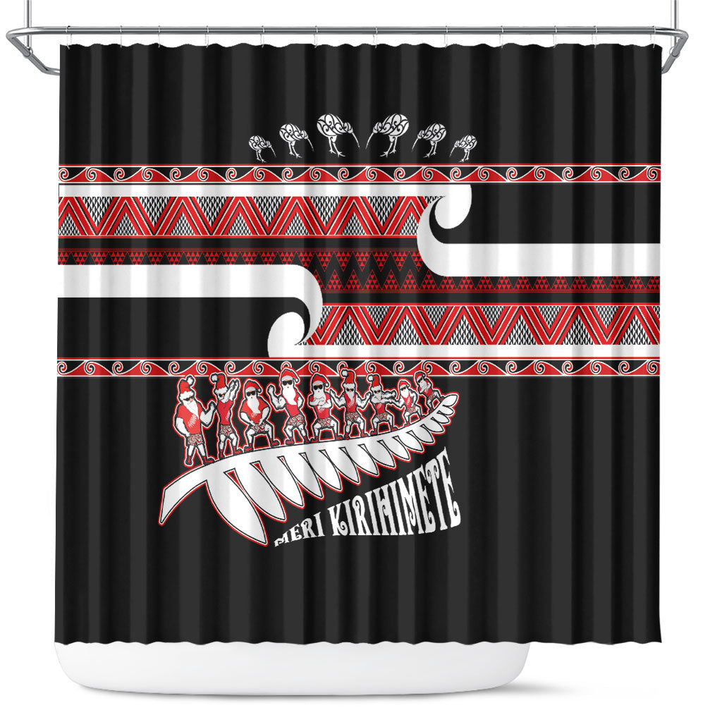 New Zealand Christmas Shower Curtain Funny Santa Claus Haka Dance with Tukutuku