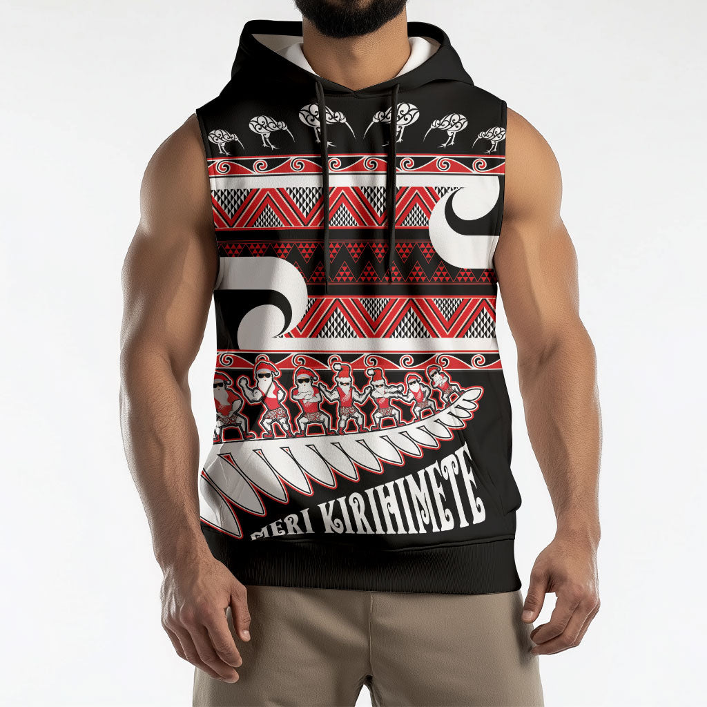 New Zealand Christmas Sleeveless Hoodie Funny Santa Claus Haka Dance with Tukutuku