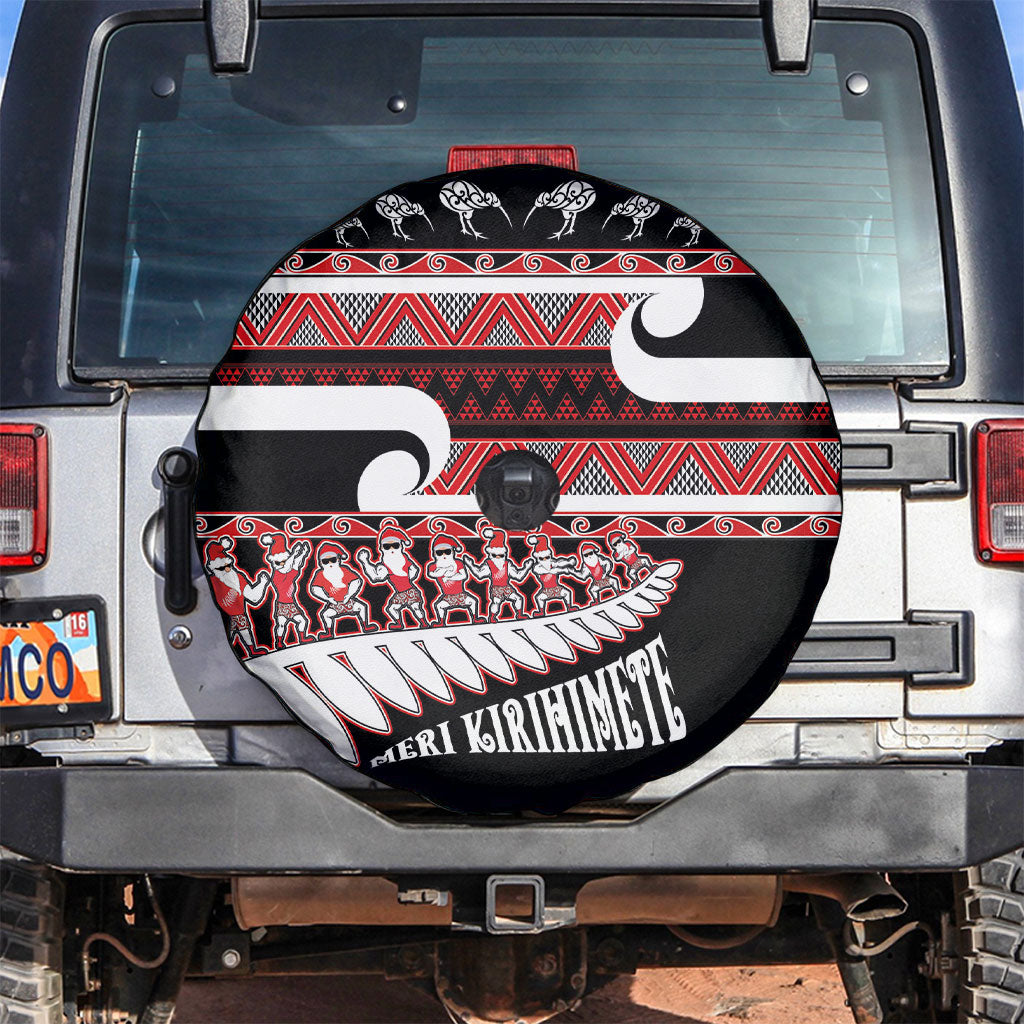 New Zealand Christmas Spare Tire Cover Funny Santa Claus Haka Dance with Tukutuku LT03 Multicolor - Polynesian Pride