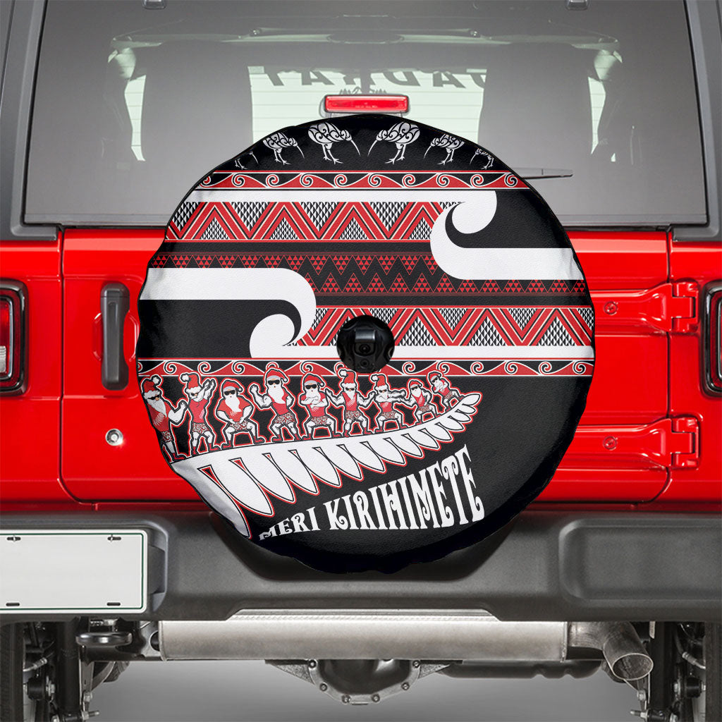 New Zealand Christmas Spare Tire Cover Funny Santa Claus Haka Dance with Tukutuku LT03 - Polynesian Pride