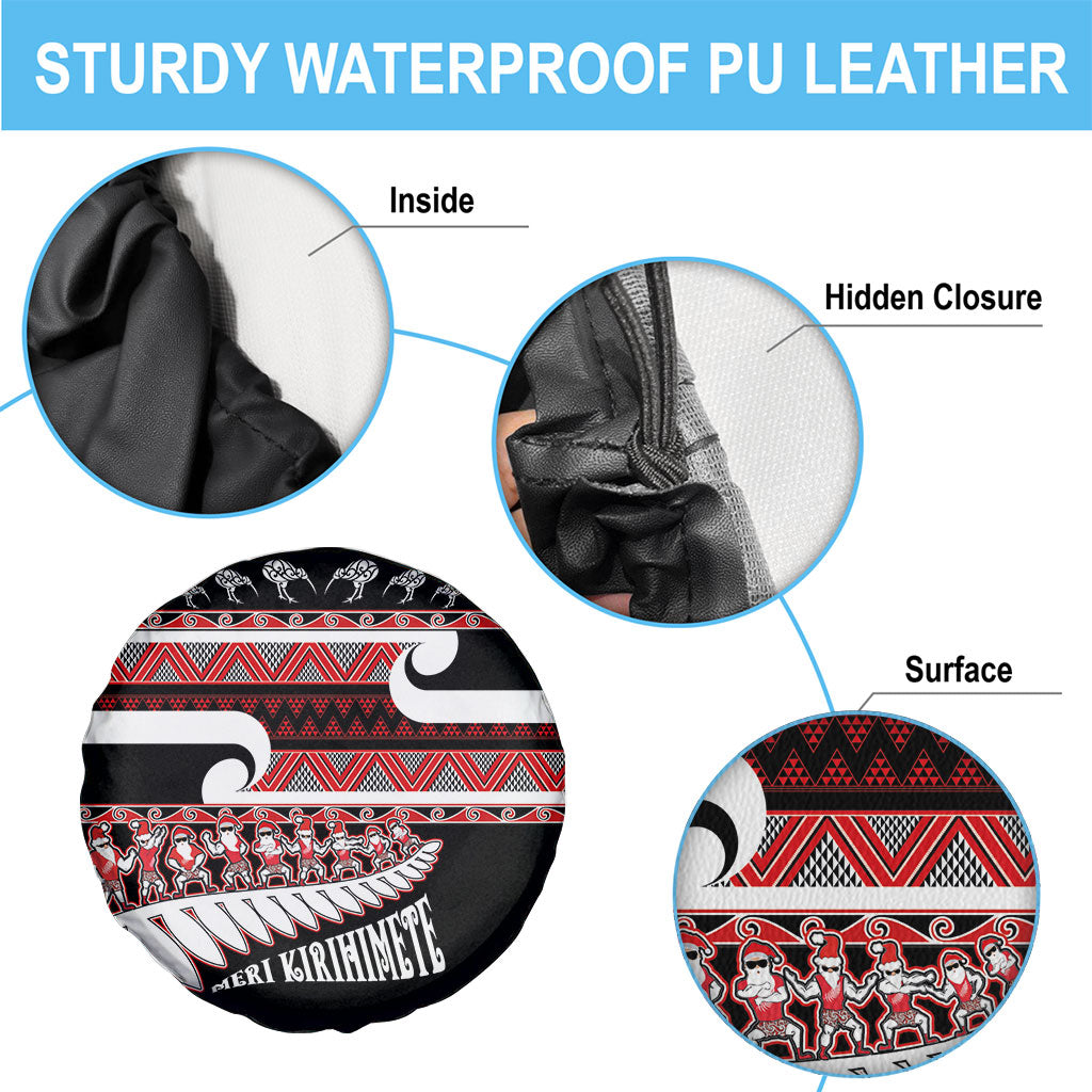 New Zealand Christmas Spare Tire Cover Funny Santa Claus Haka Dance with Tukutuku LT03 - Polynesian Pride