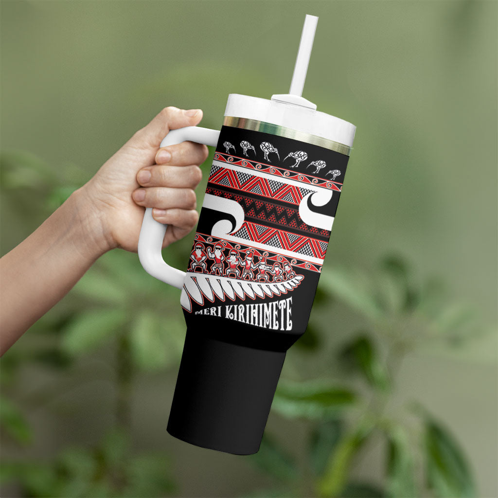 New Zealand Christmas Tumbler With Handle Funny Santa Claus Haka Dance with Tukutuku