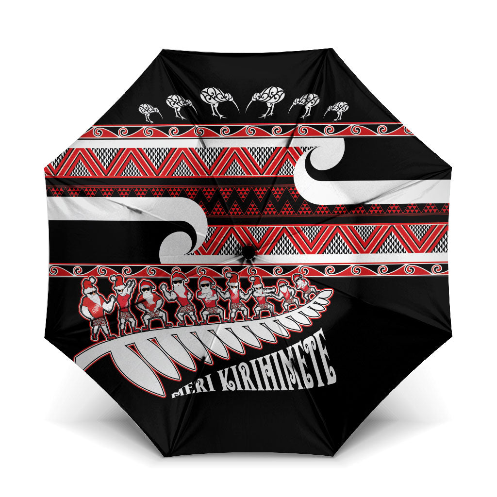 New Zealand Christmas Umbrella Funny Santa Claus Haka Dance with Tukutuku LT03 One Size Folded 11.42 inch Opened Diameter 37.4 inch Multicolor - Polynesian Pride