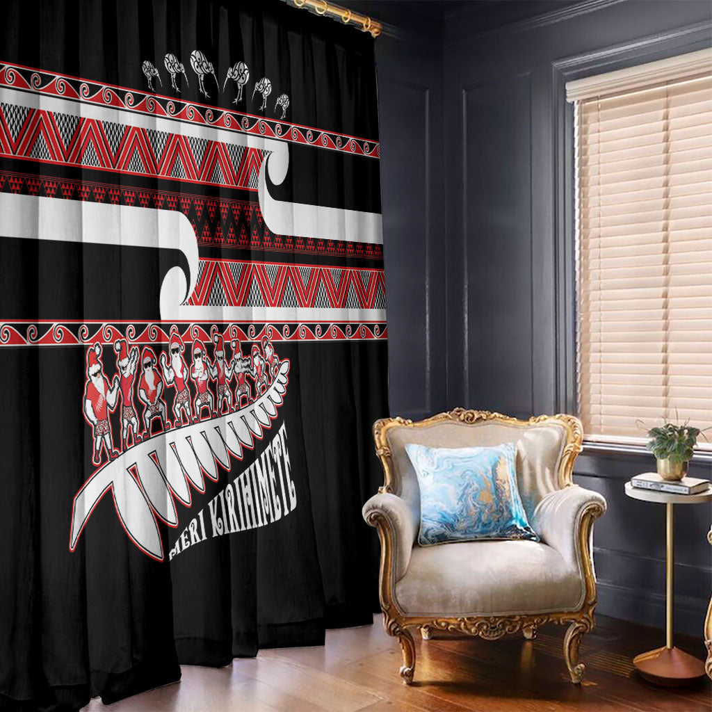 New Zealand Christmas Window Curtain Funny Santa Claus Haka Dance with Tukutuku LT03 - Polynesian Pride