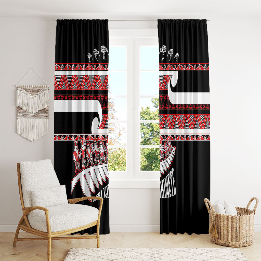 New Zealand Christmas Window Curtain Funny Santa Claus Haka Dance with Tukutuku LT03 - Polynesian Pride