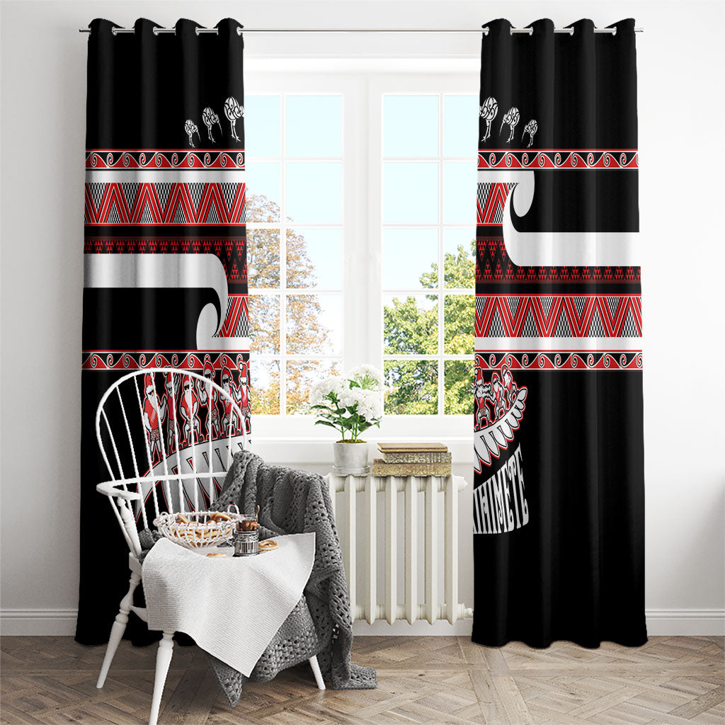 New Zealand Christmas Window Curtain Funny Santa Claus Haka Dance with Tukutuku LT03 - Polynesian Pride