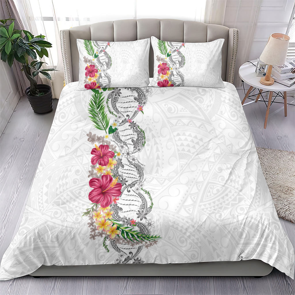 Hawaii DNA Kakau Tattoo Bedding Set with Plumeria and Hibiscus Tropical Plants White Color LT03 - Polynesian Pride