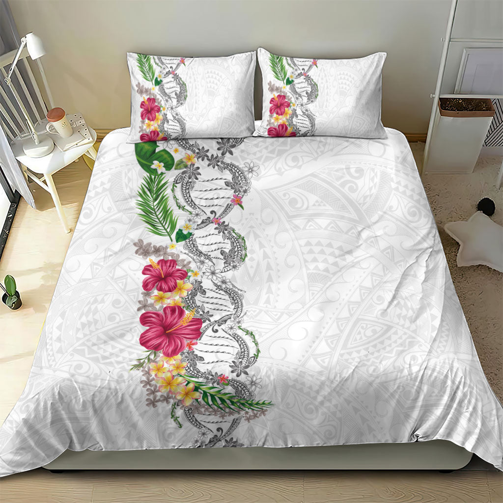 Hawaii DNA Kakau Tattoo Bedding Set with Plumeria and Hibiscus Tropical Plants White Color LT03 - Polynesian Pride
