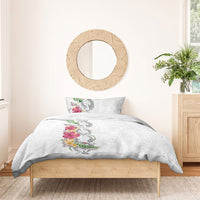 Hawaii DNA Kakau Tattoo Bedding Set with Plumeria and Hibiscus Tropical Plants White Color LT03 - Polynesian Pride