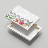 Hawaii DNA Kakau Tattoo Canvas Wall Art with Plumeria and Hibiscus Tropical Plants White Color