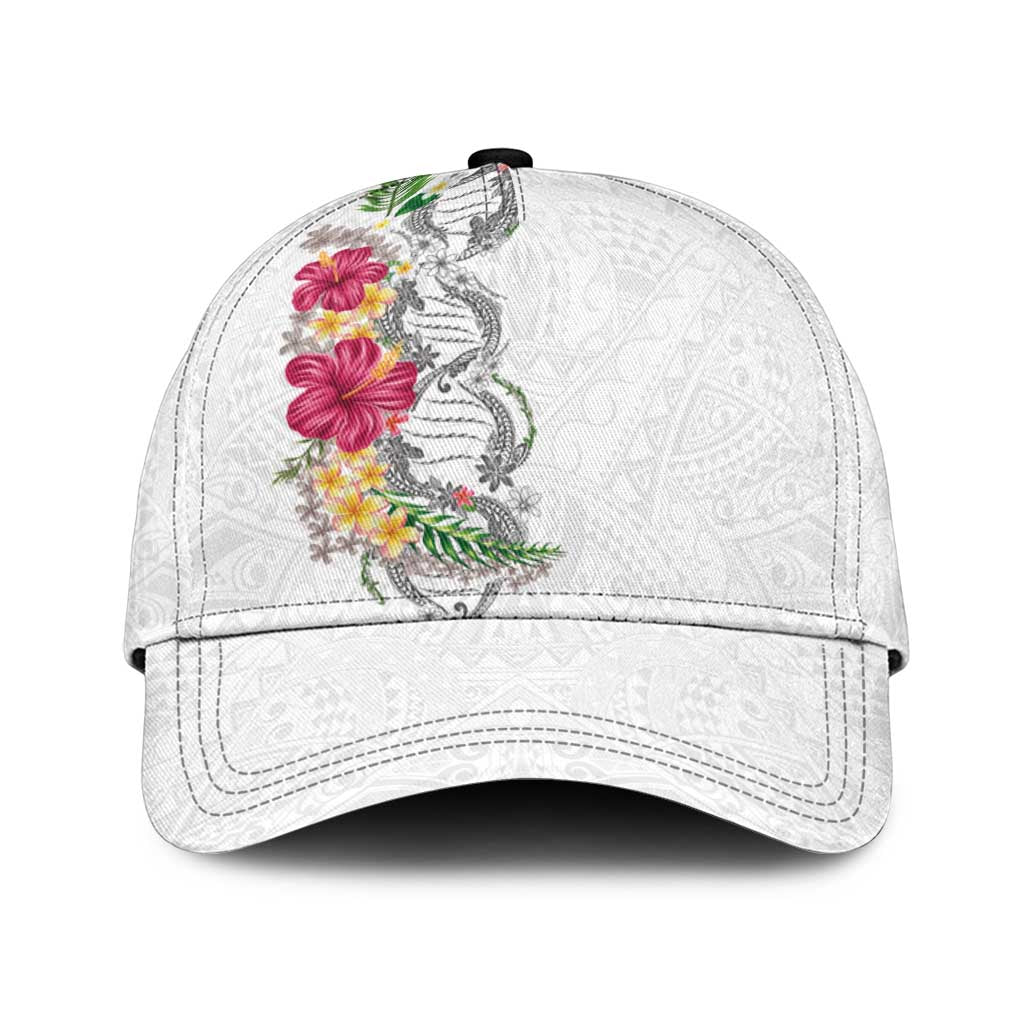 Hawaii DNA Kakau Tattoo Classic Cap with Plumeria and Hibiscus Tropical Plants White Color LT03 Universal Fit White - Polynesian Pride