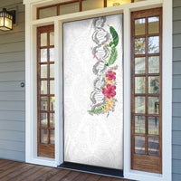 Hawaii DNA Kakau Tattoo Door Cover with Plumeria and Hibiscus Tropical Plants White Color