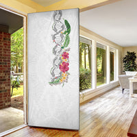 Hawaii DNA Kakau Tattoo Door Cover with Plumeria and Hibiscus Tropical Plants White Color