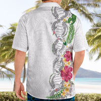 Hawaii DNA Kakau Tattoo Hawaiian Shirt with Plumeria and Hibiscus Tropical Plants White Color