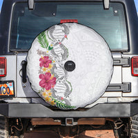 Hawaii DNA Kakau Tattoo Spare Tire Cover with Plumeria and Hibiscus Tropical Plants White Color LT03 White - Polynesian Pride