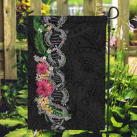 Hawaii DNA Kakau Tattoo Garden Flag with Plumeria and Hibiscus Tropical Plants Black Color