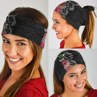 Hawaii DNA Kakau Tattoo Neck Gaiter with Plumeria and Hibiscus Tropical Plants Black Color