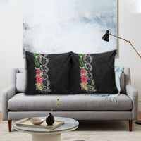 Hawaii DNA Kakau Tattoo Pillow Cover with Plumeria and Hibiscus Tropical Plants Black Color LT03 - Polynesian Pride
