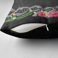 Hawaii DNA Kakau Tattoo Pillow Cover with Plumeria and Hibiscus Tropical Plants Black Color LT03 - Polynesian Pride