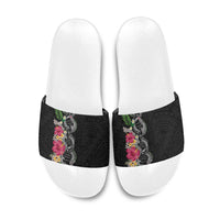 Hawaii DNA Kakau Tattoo Slide Sandals with Plumeria and Hibiscus Tropical Plants Black Color LT03 Black - Polynesian Pride