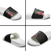 Hawaii DNA Kakau Tattoo Slide Sandals with Plumeria and Hibiscus Tropical Plants Black Color LT03 - Polynesian Pride
