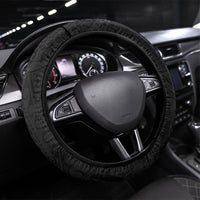 Hawaii DNA Kakau Tattoo Steering Wheel Cover with Plumeria and Hibiscus Tropical Plants Black Color