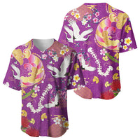 Hawaiian and Japanese Culture Together Baseball Jersey Kakau Tribal Pattern and Irezumi Art Purple Color