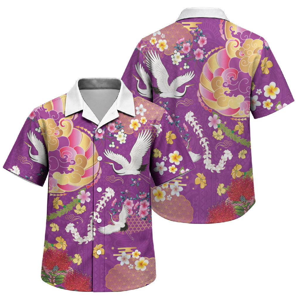 Hawaiian and Japanese Culture Together Family Matching Summer Maxi Dress and Hawaiian Shirt Kakau Tribal Pattern and Irezumi Art Purple Color