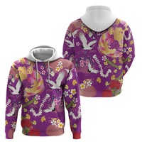 Hawaiian and Japanese Culture Together Hoodie Kakau Tribal Pattern and Irezumi Art Purple Color