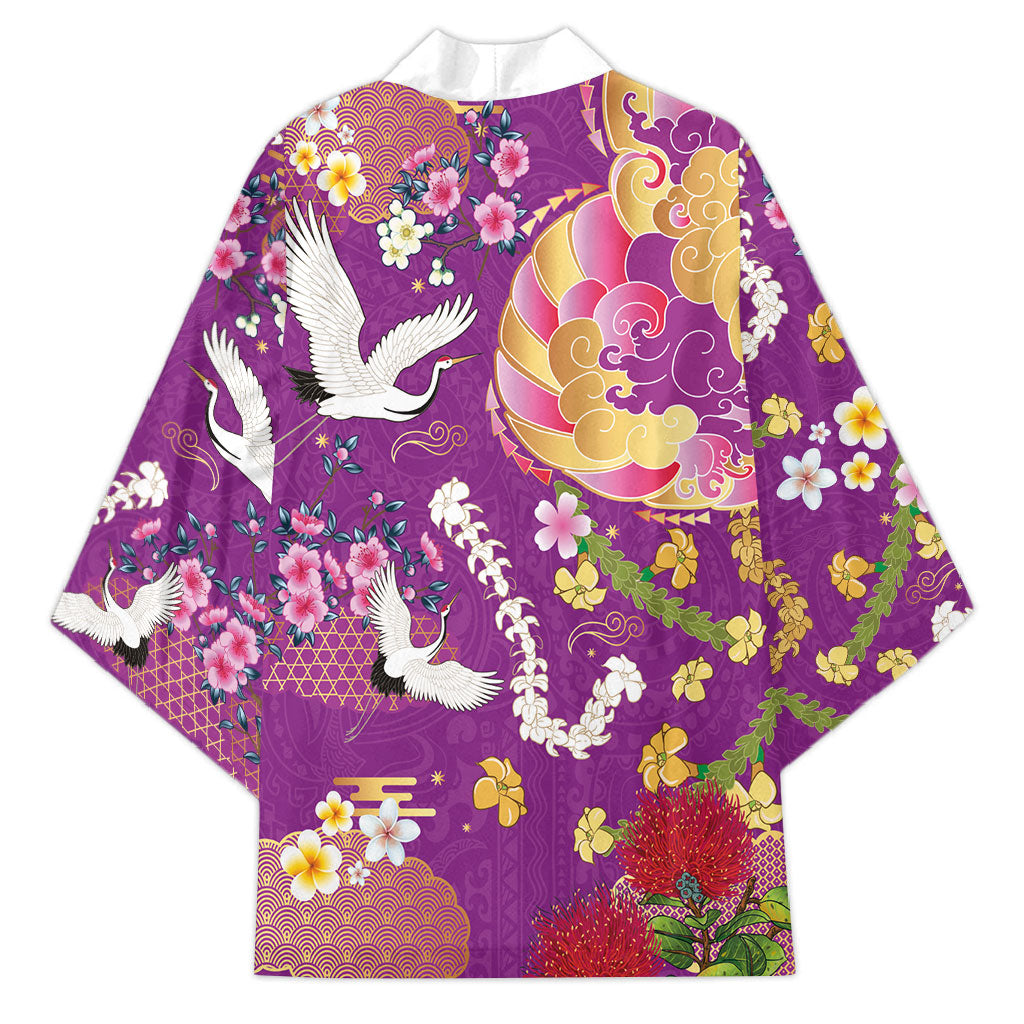 Hawaiian and Japanese Culture Together Kimono Kakau Tribal Pattern and Irezumi Art Purple Color